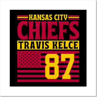 Kansas City Chiefs Kelce 87 American Flag Football Posters and Art